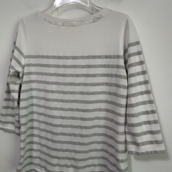 Maeve Anthropologie Gray Striped Shirt S Button Hem 3/4 Sleeve Pullover Casual - Picture 7 of 10